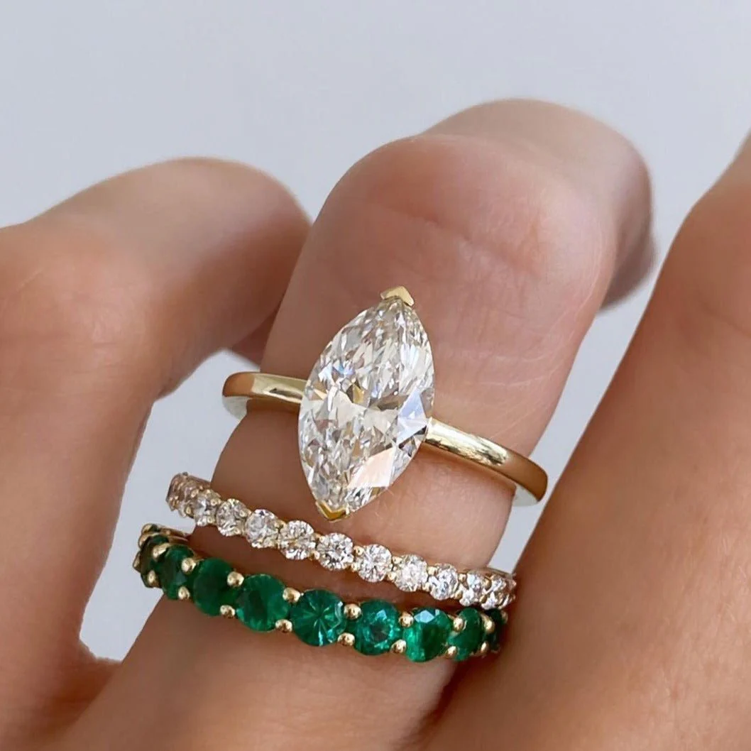 North South Half Bezel Solitaire Engagement Ring With Marquise Cut Diamond - Image 3
