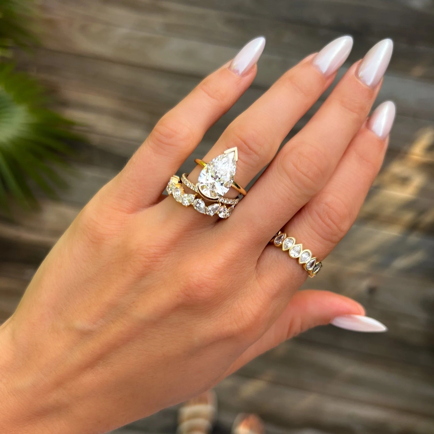 North South Half Bezel Solitaire Engagement Ring With Pear Cut Diamond - Image 7