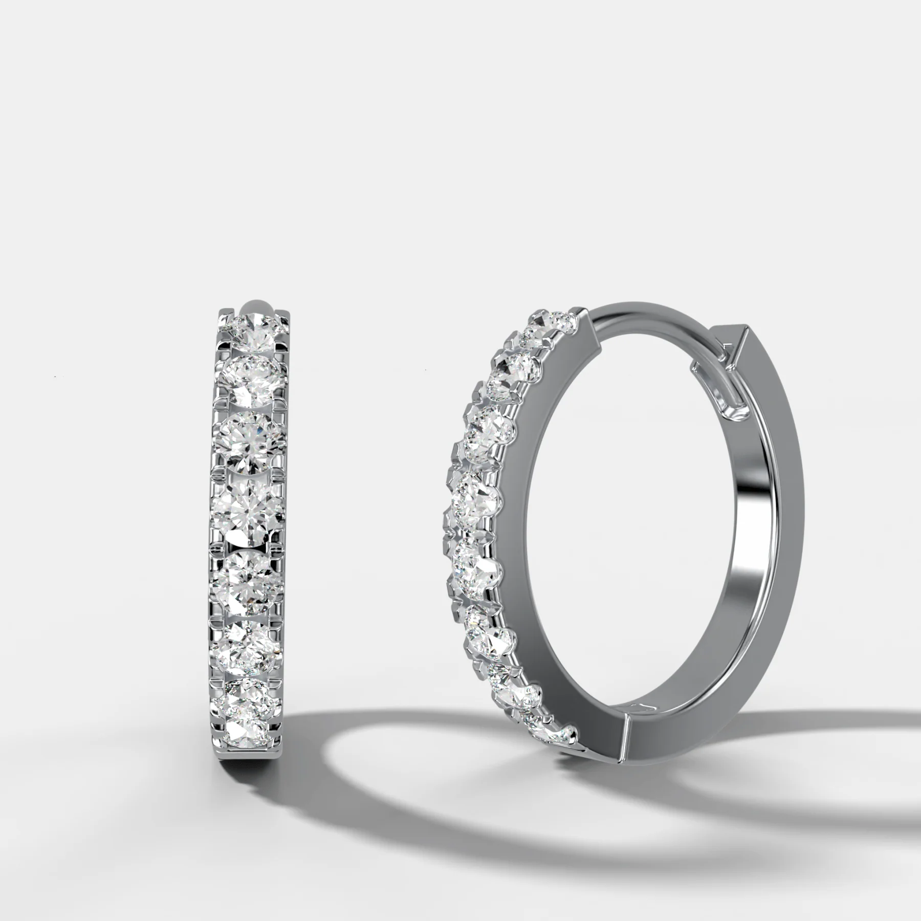 Pavé Huggie Hoop Earrings, White Gold