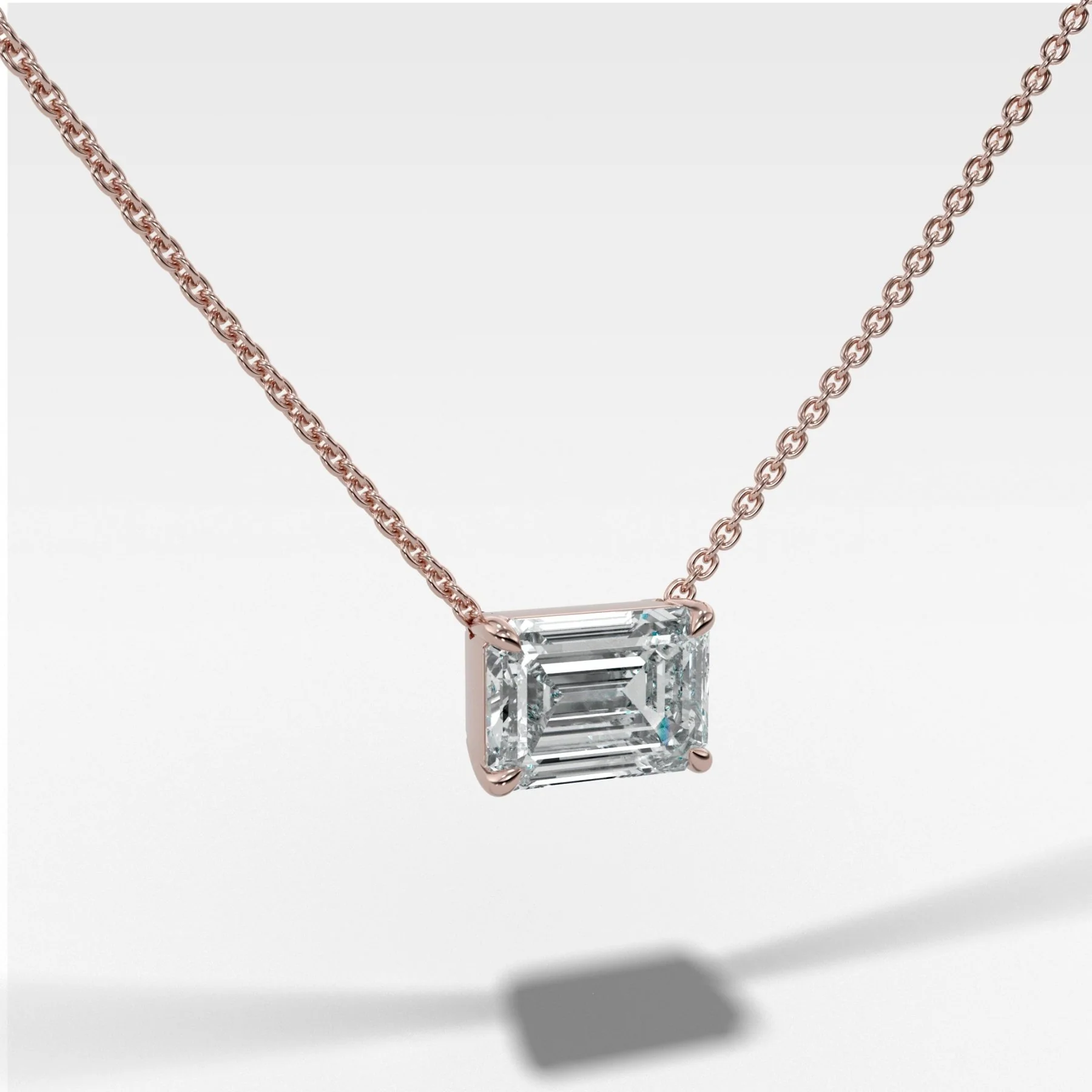 East West Pendant Necklace with Emerald Cut Diamond - Image 3