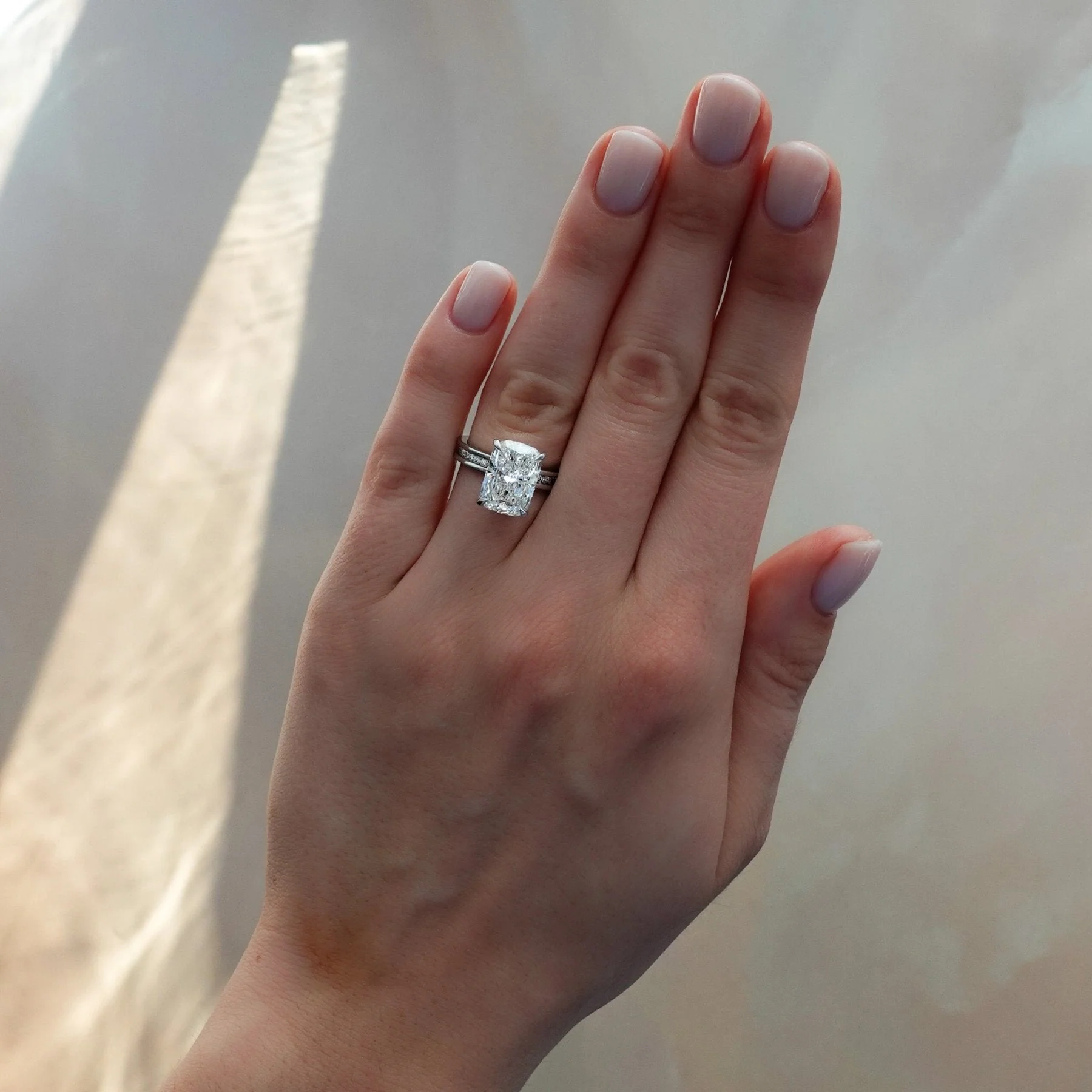 Petite Channel Set Engagement Ring with Lab Grown 3.06ct Elongated Cushion Cut Diamond - Image 2