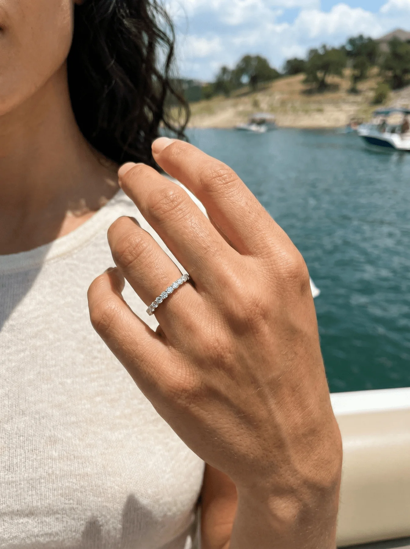Petite Shared Prong Wedding Band with Round diamonds - Image 4
