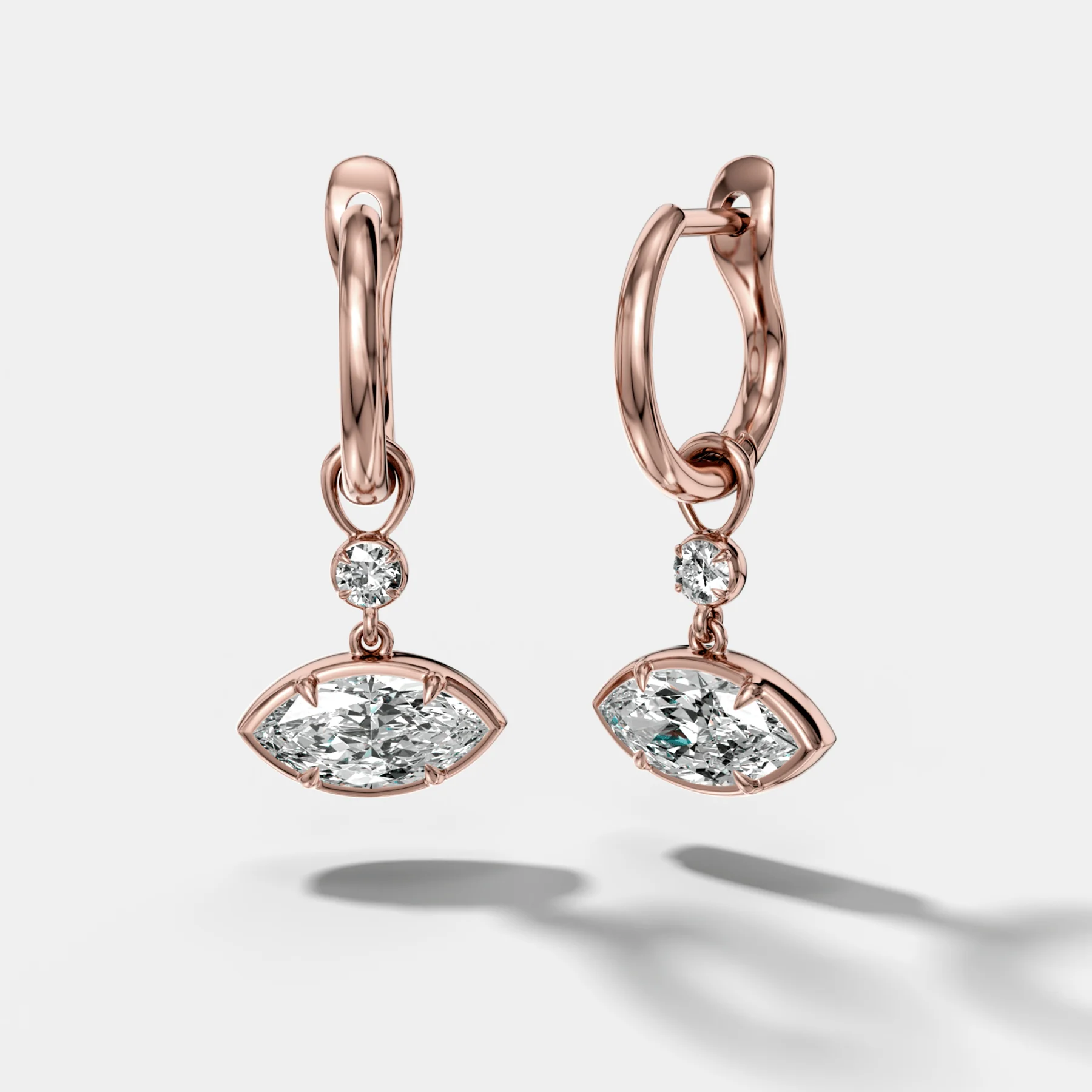Reversed Mini Tiered Bezel Drop Huggies with East West Marquise Cut Diamond - Image 3