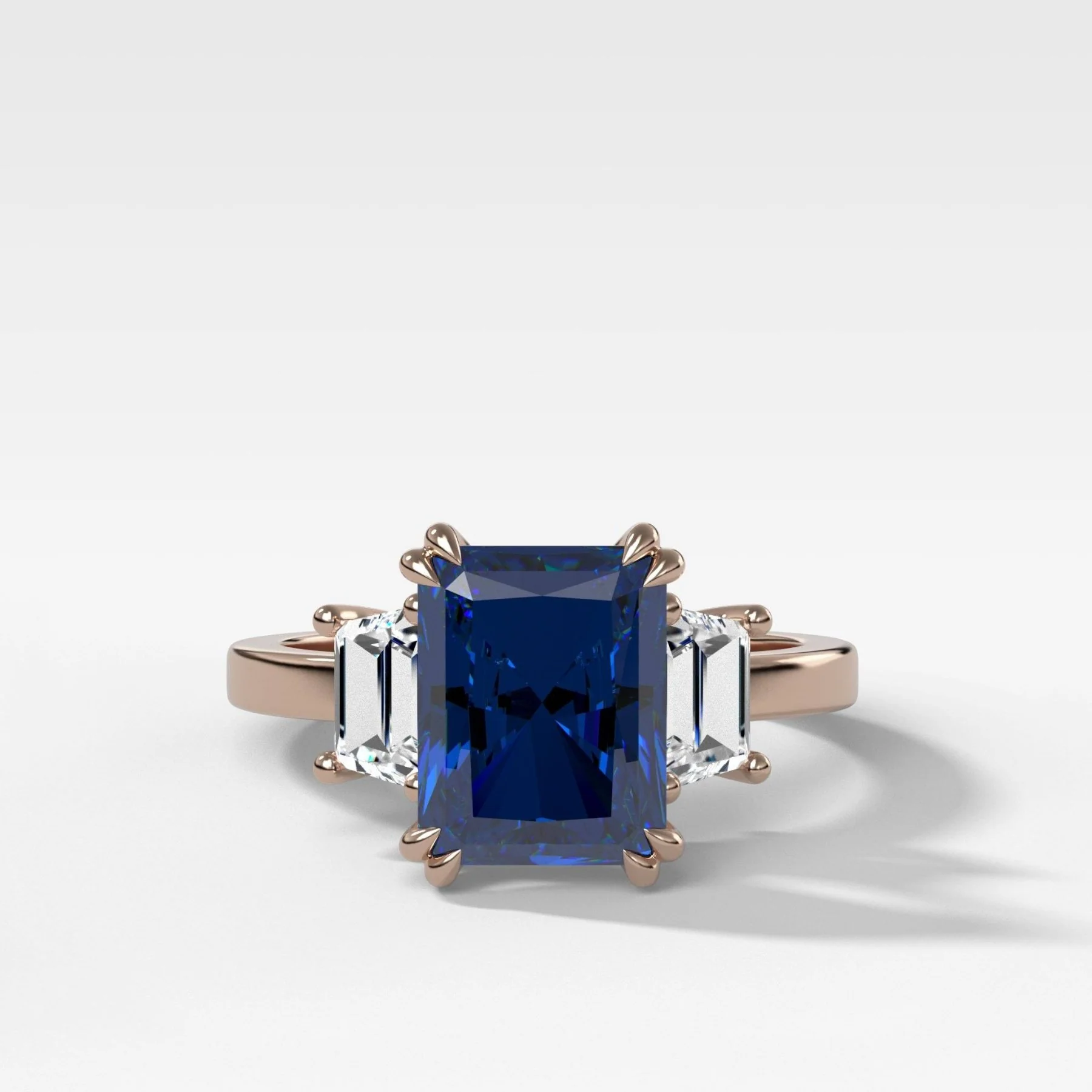 Sapphire Radiant Cut With Trapezoid Side Stone Engagement Ring - Image 4