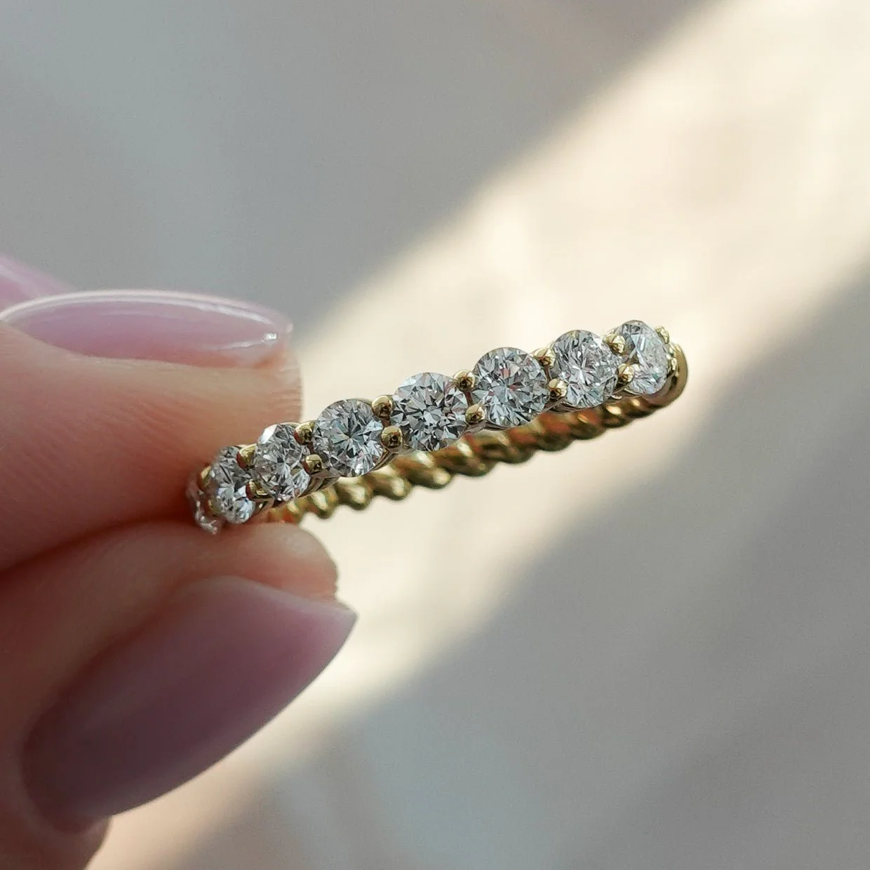 Shared Prong Rope Wedding Band With Round Diamonds - Image 6