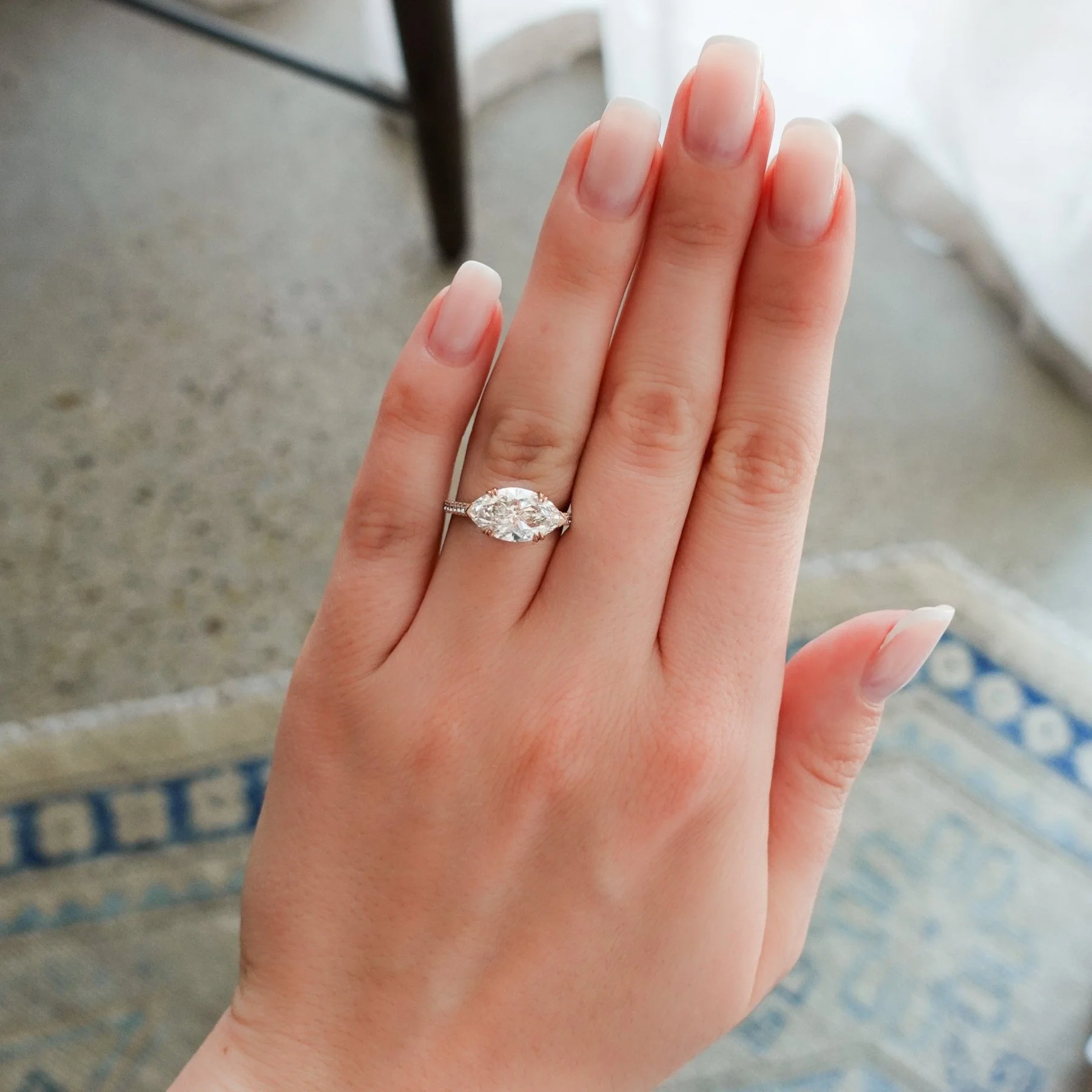 Signature Pave Engagement Ring With Lab Grown 3.05ct East West Marquise Cut Diamond - Image 2