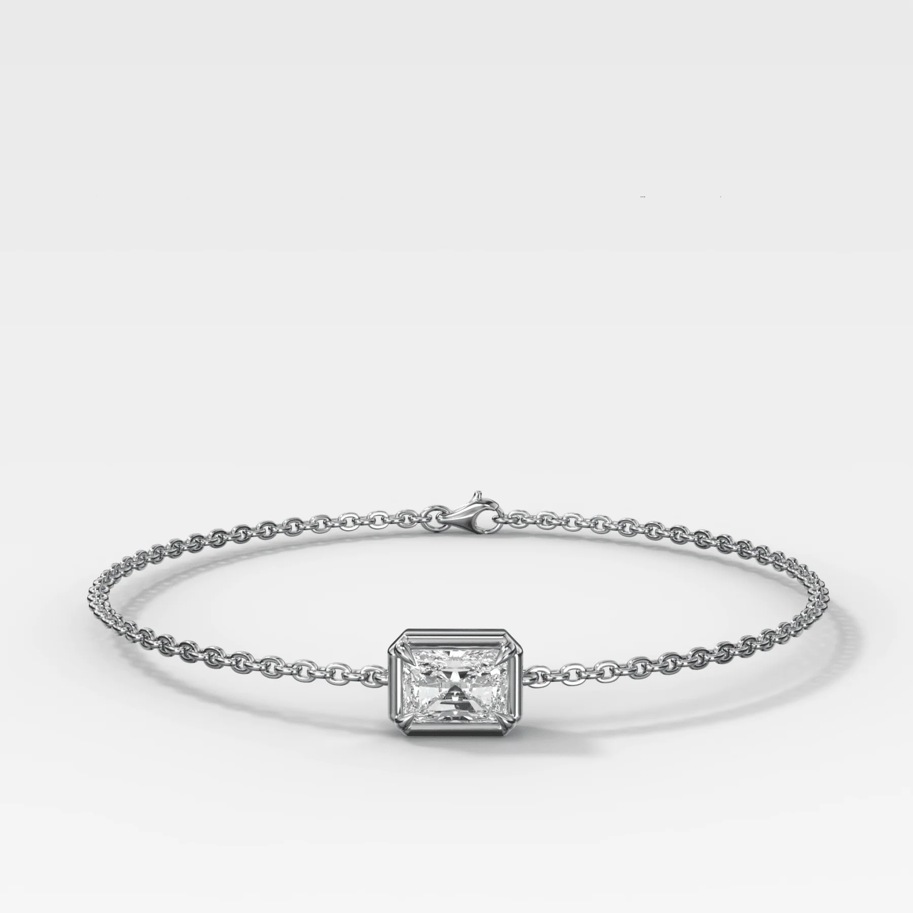 Single Stone Bezel Bracelet with East West Elongated Radiant Cut Diamond - Image 2