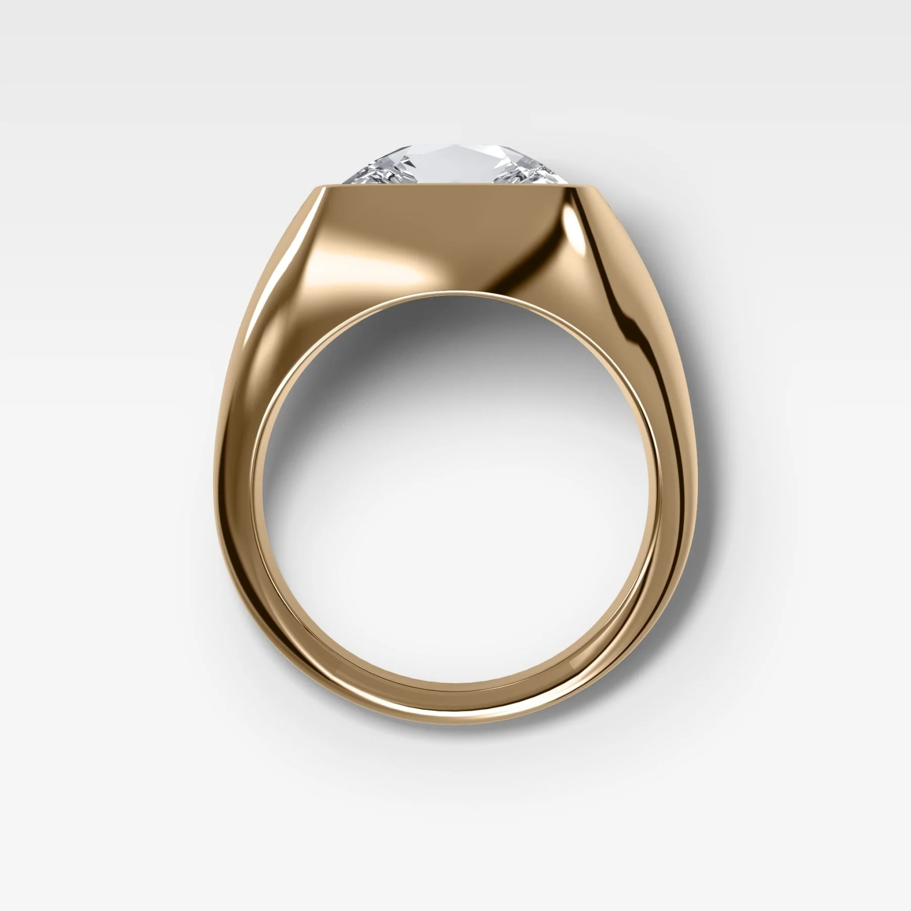 Tapered Bezel Signet Engagement Ring with East West Old Mine Cut Diamond - Image 2