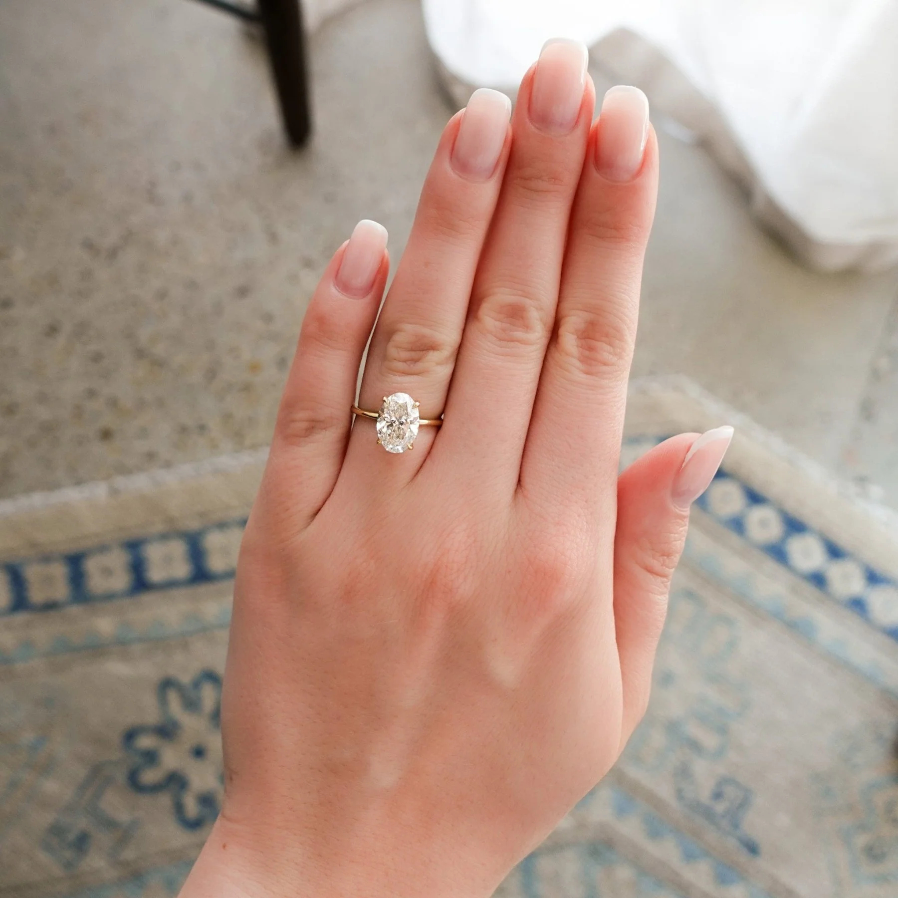 Thin + Simple Engagement Ring with 3.03ct Lab Grown Oval Cut Diamond - Image 2