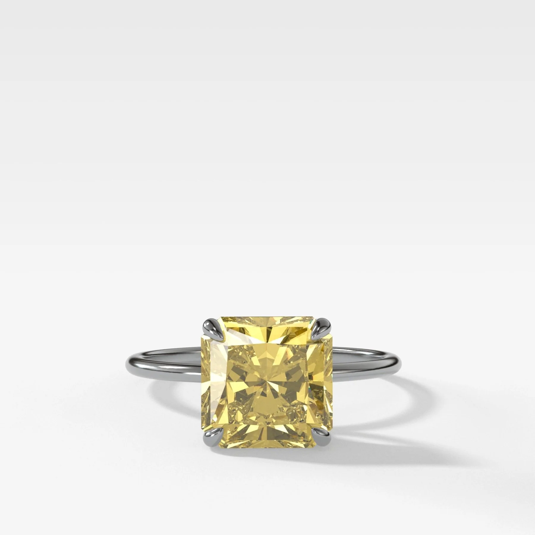 Thin + Simple Solitaire Engagement Ring With Canary Yellow Radiant Cut Diamond - Image 2