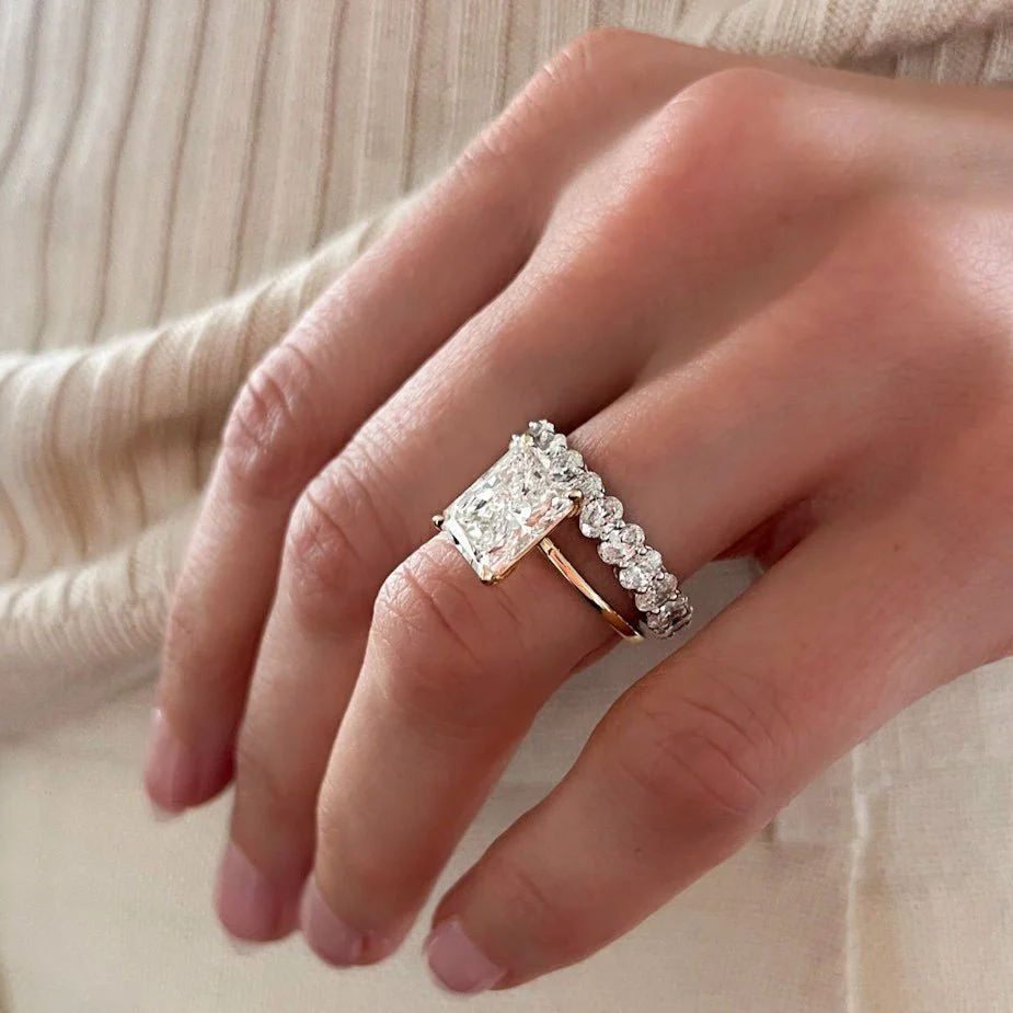 Thin + Simple Solitaire Engagement Ring With Elongated Radiant Cut Diamond - Image 6