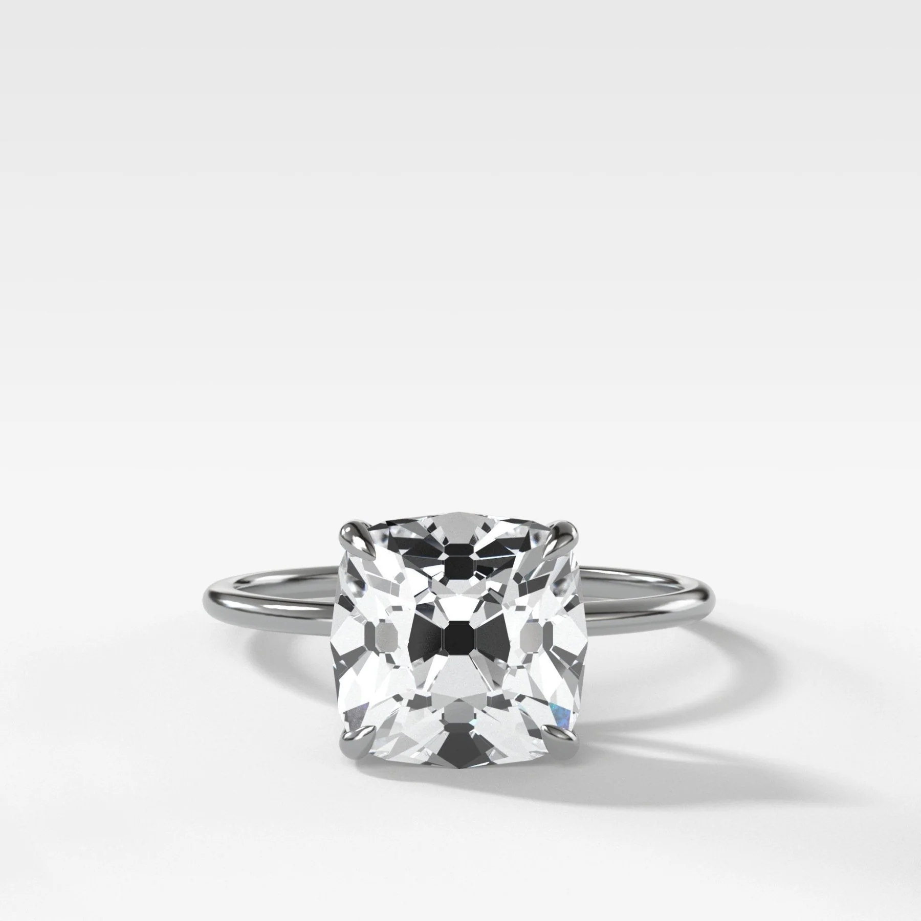 Thin + Simple Solitaire Engagement Ring With Old Mine Cut Diamond - Image 3