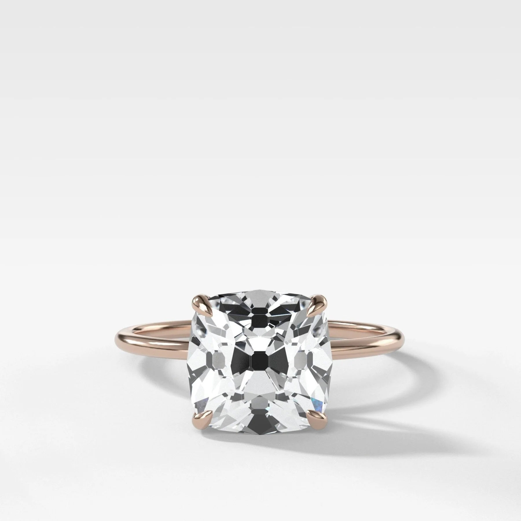 Thin + Simple Solitaire Engagement Ring With Old Mine Cut Diamond - Image 4