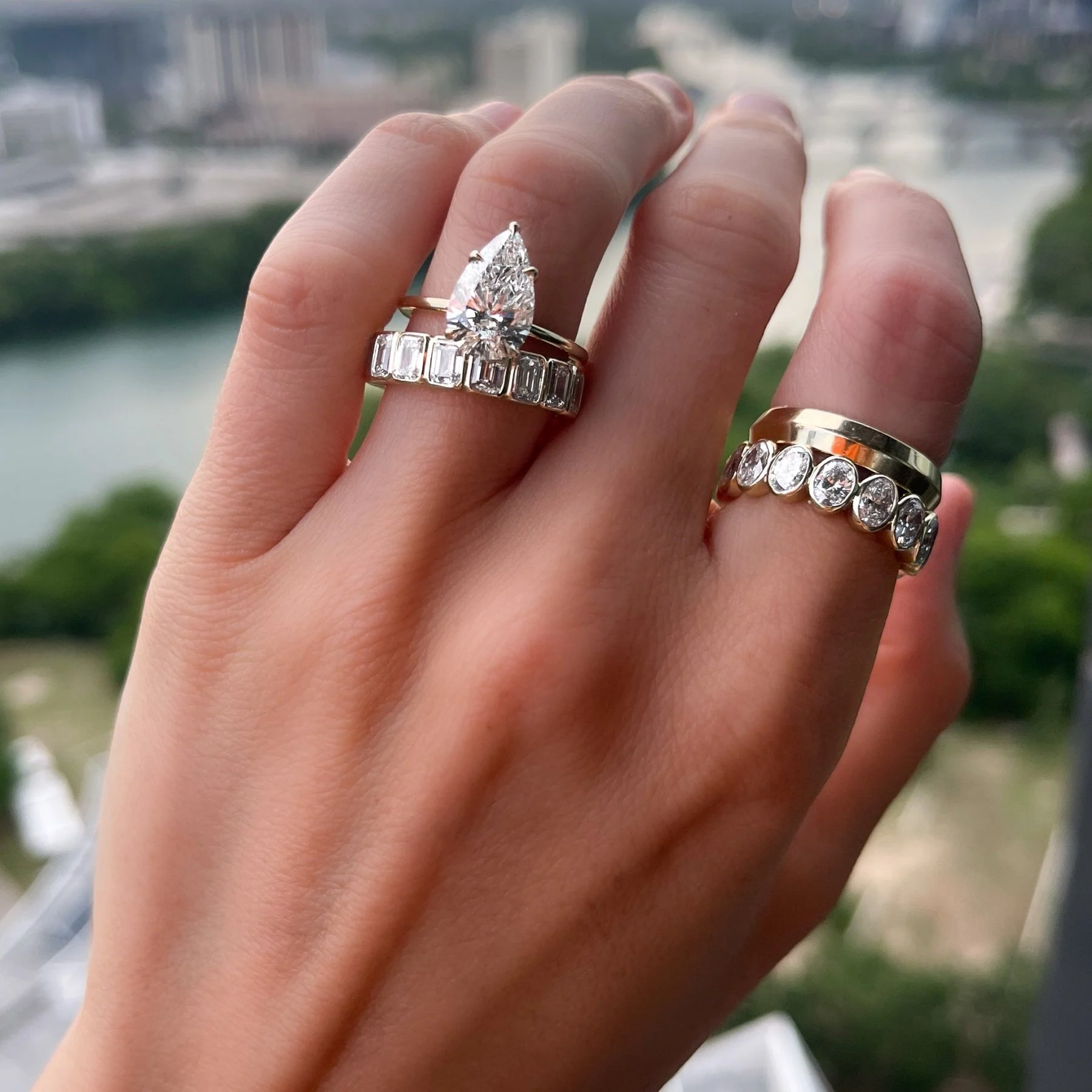 Thin + Simple Solitaire Engagement Ring With Pear Cut Diamond - Image 6