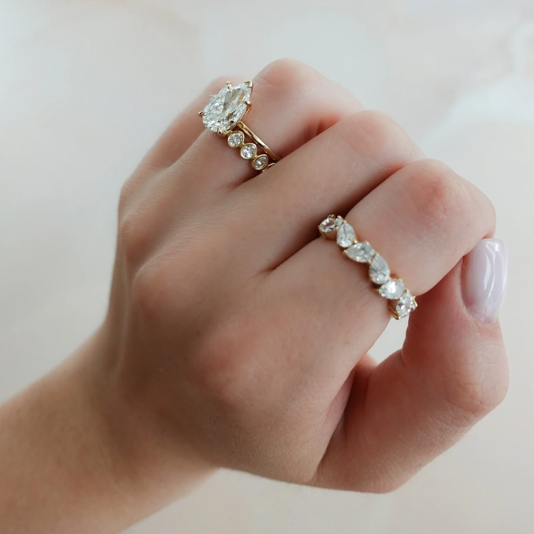 Thin + Simple Solitaire Engagement Ring With Pear Cut Diamond - Image 7