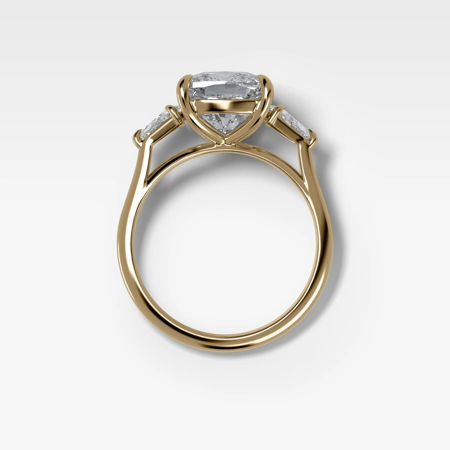 Three Stone Engagement Ring With Kite Side Stones and Cushion Cut Diamond - Image 2
