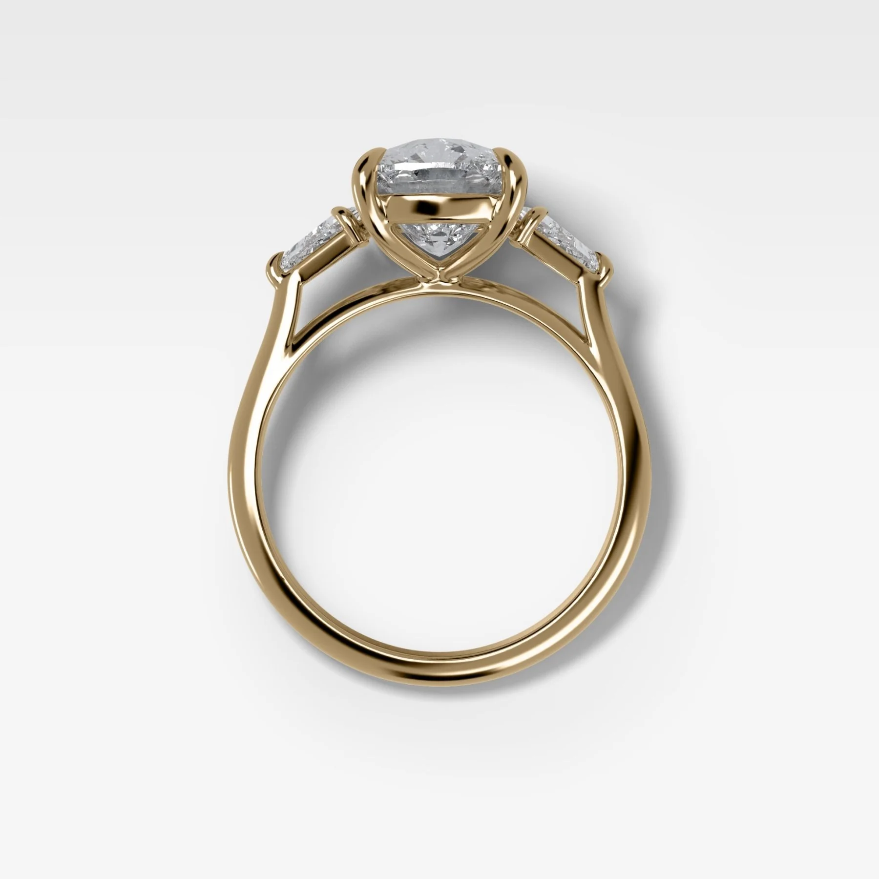 Three Stone Engagement Ring With Kite Side Stones and Elongated Cushion Cut Diamond - Image 2