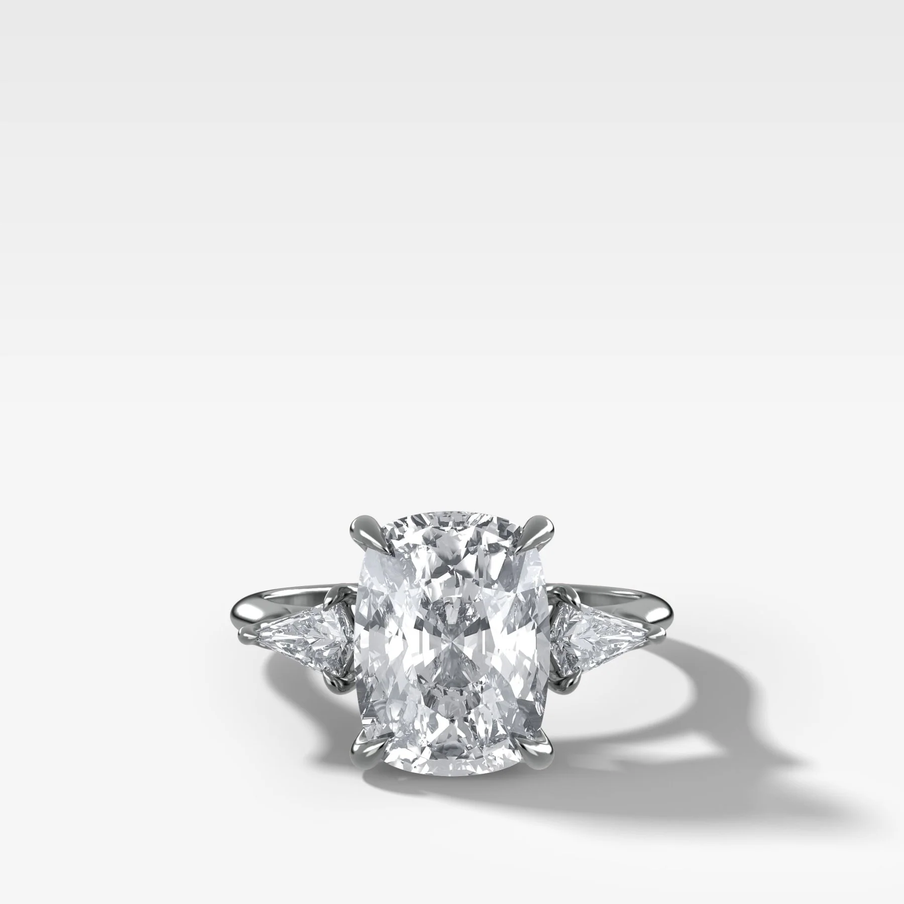 Three Stone Engagement Ring With Kite Side Stones and Elongated Cushion Cut Diamond - Image 3