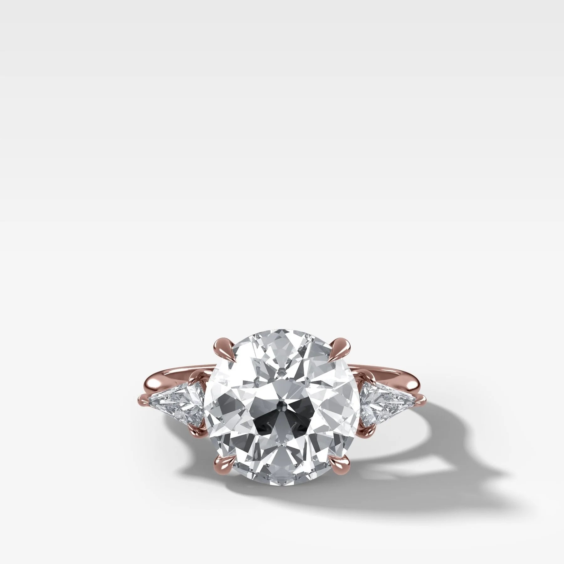 Three Stone Engagement Ring With Kite Side Stones and Old Euro Cut Diamond - Image 4