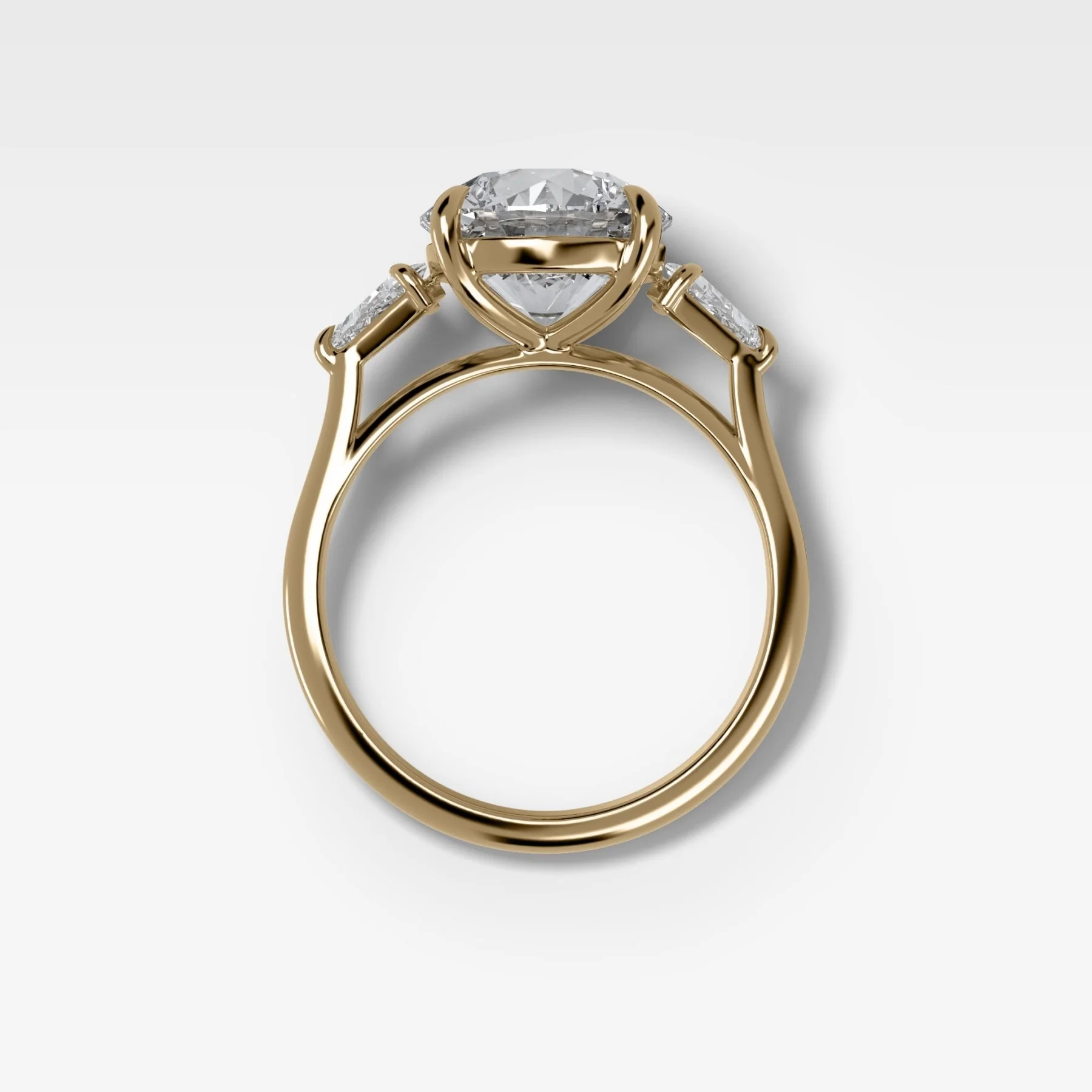Three Stone Engagement Ring With Kite Side Stones and Round Cut Diamond - Image 2