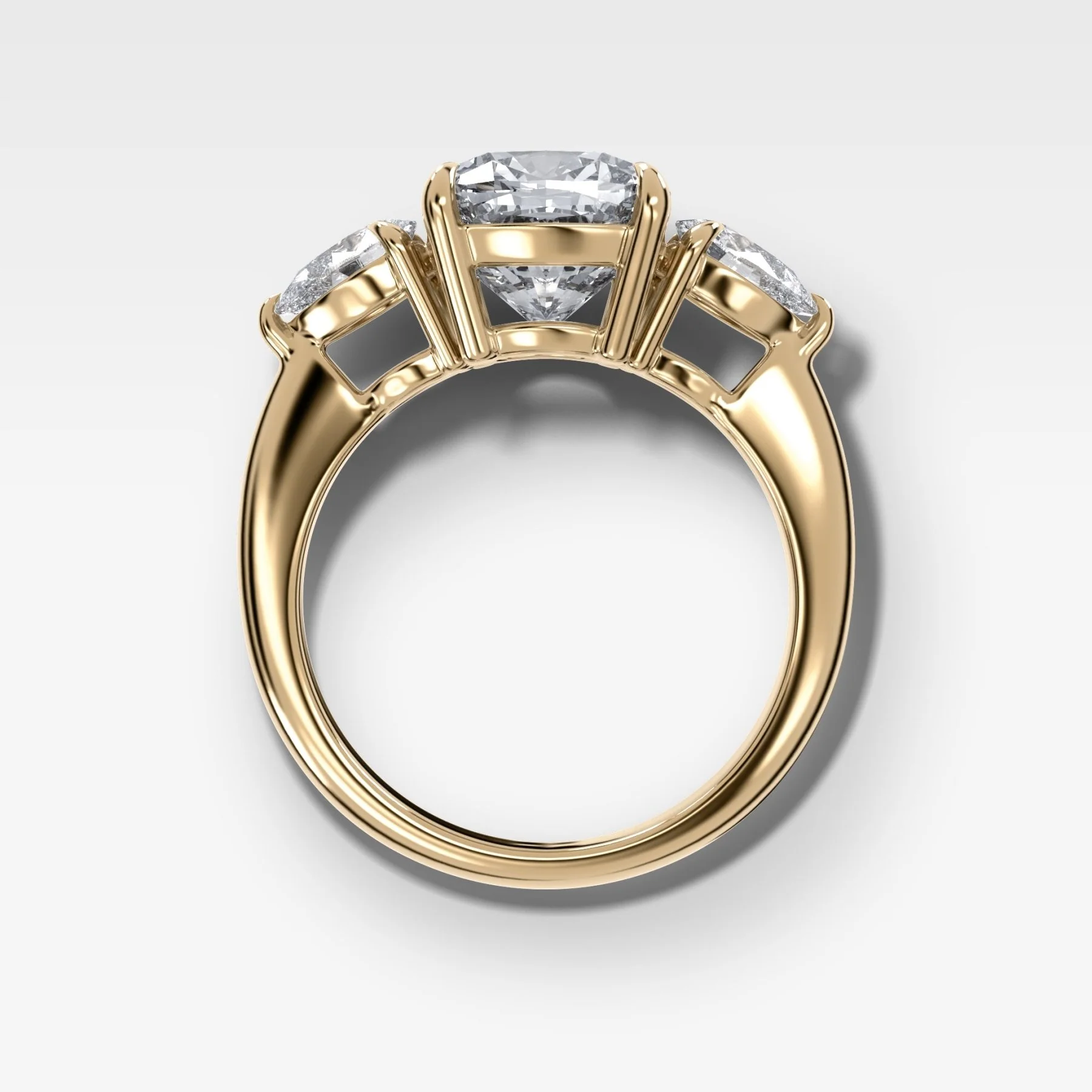 Three Stone Engagement Ring With Pear Side Stones and Cushion Cut Diamond - Image 2