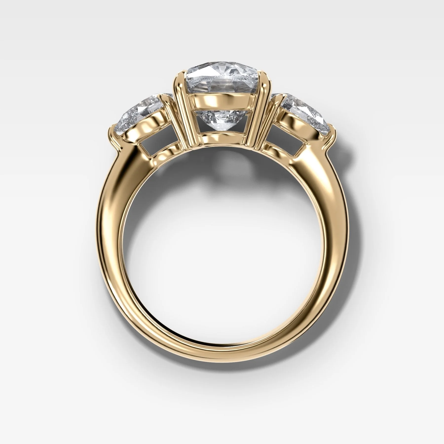 Three Stone Engagement Ring With Pear Side Stones and Elongated Cushion Cut Diamond - Image 2