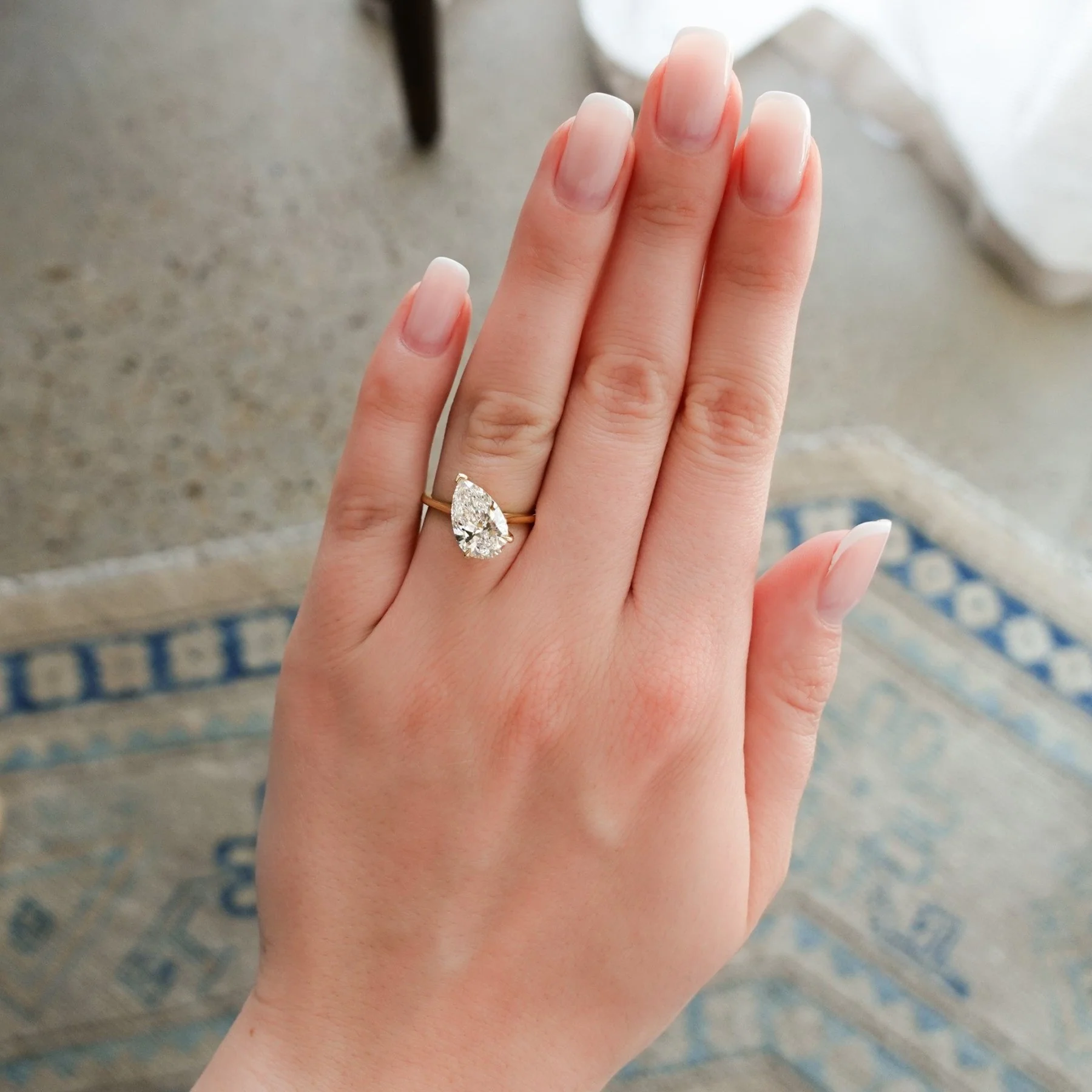 Tilted Thin + Simple Engagement Ring with 3.00ct Lab Grown Pear Cut Diamond - Image 2