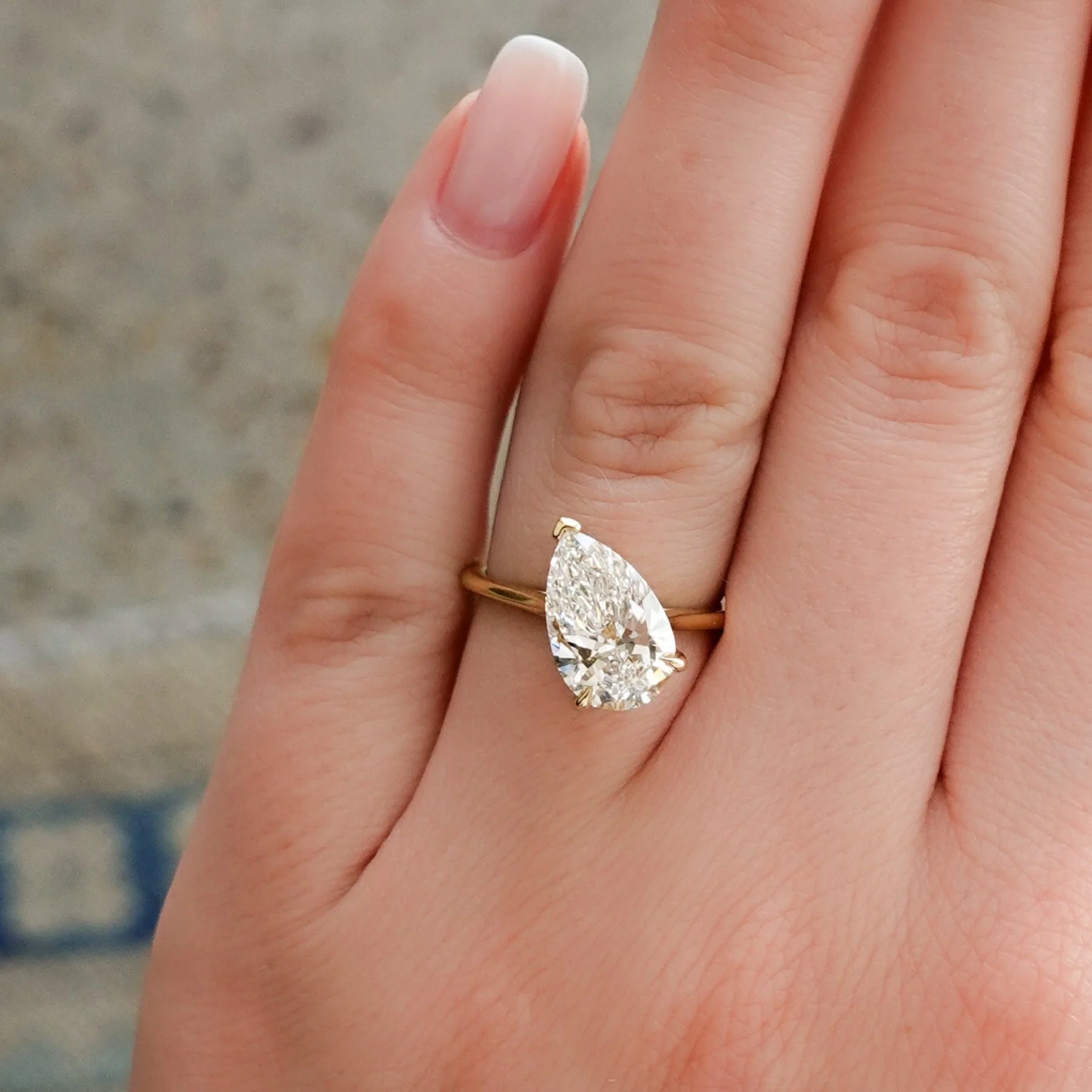 Tilted Thin + Simple Engagement Ring with 3.00ct Lab Grown Pear Cut Diamond - Image 4