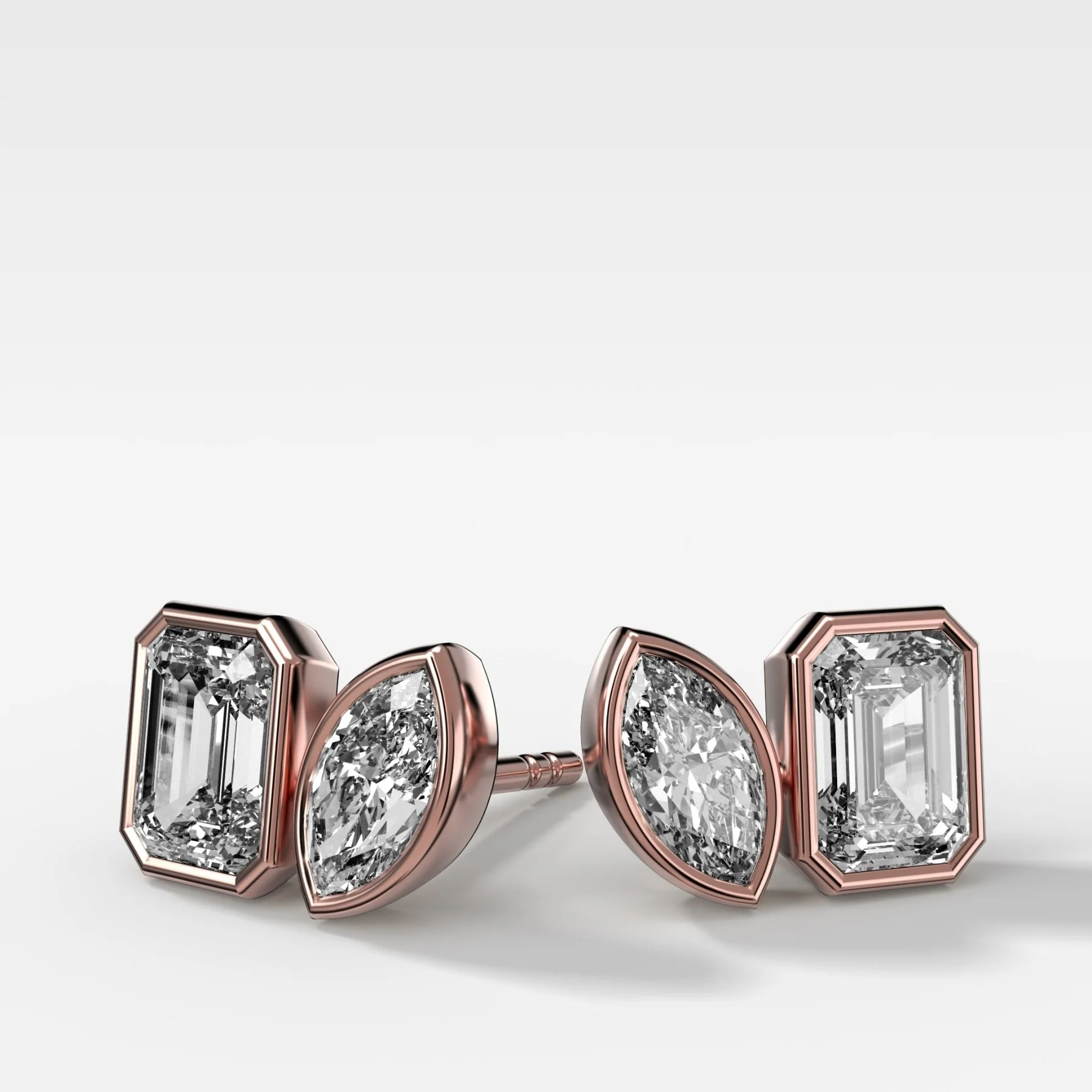 Toi et Moi Bezel Set Diamond Studs with Emerald and Marquise Cuts - Image 3