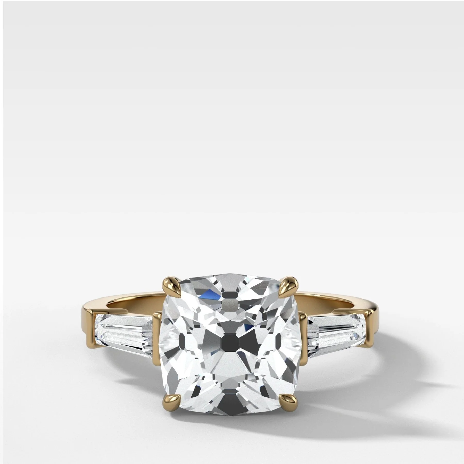 Translunar Tapered Baguette Engagement Ring With Old Mine Cut Diamond