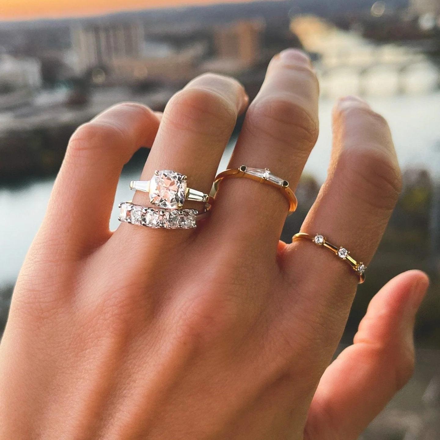 Translunar Tapered Baguette Engagement Ring With Old Mine Cut Diamond - Image 5