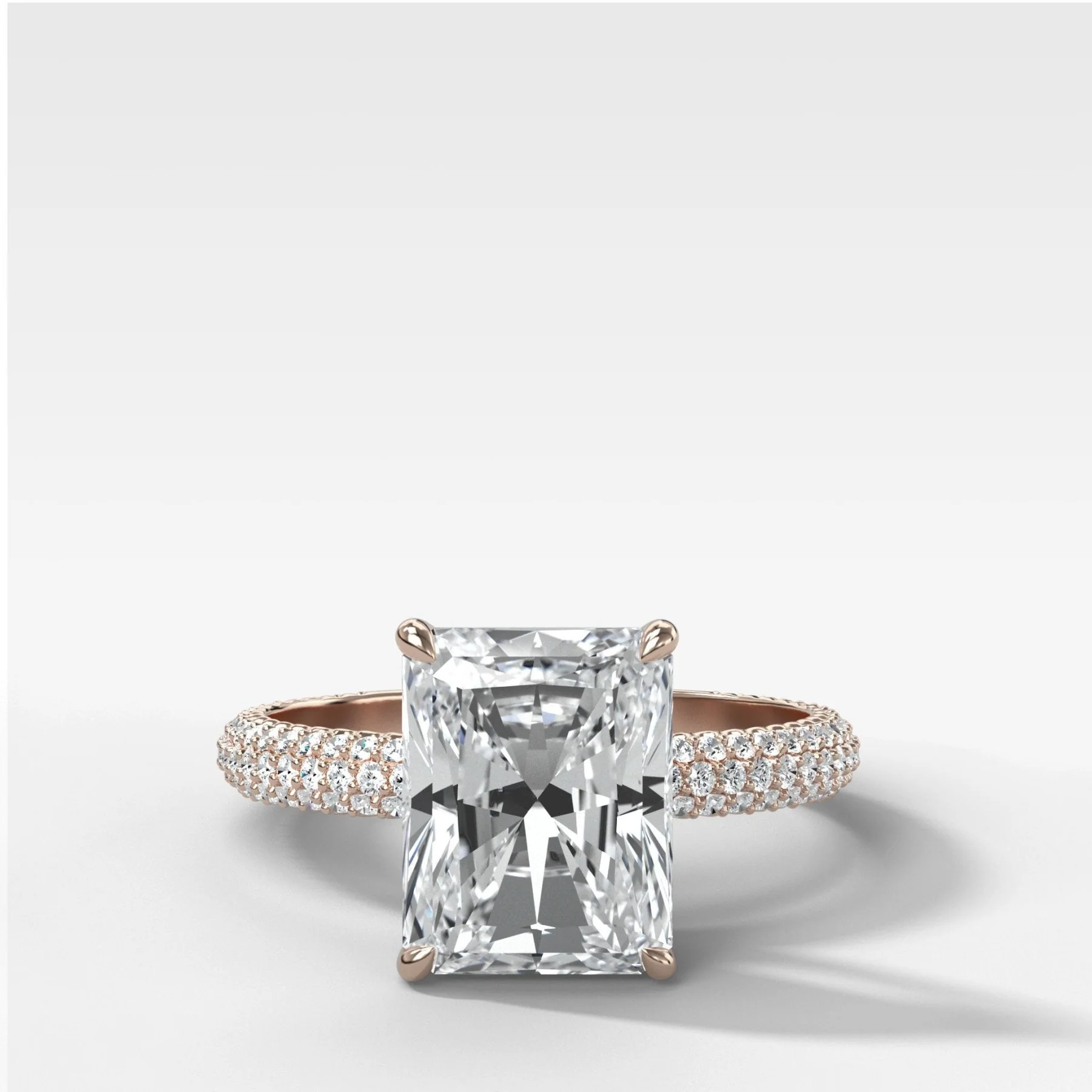 Triple Row Pavé Engagement Ring With Elongated Radiant Cut Diamond - Image 3