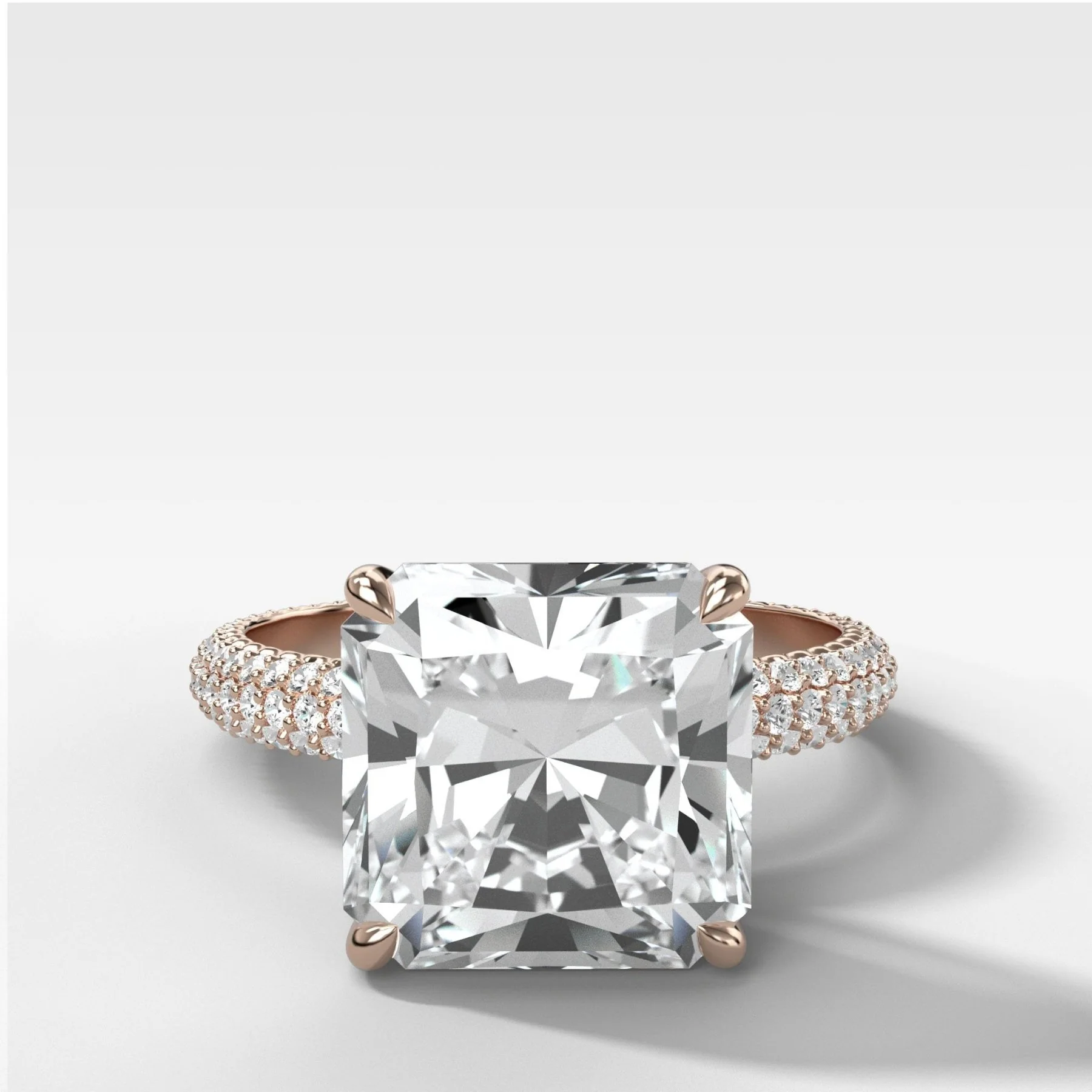 Triple Row Pavé Engagement Ring With Radiant Square Cut Diamond - Image 3