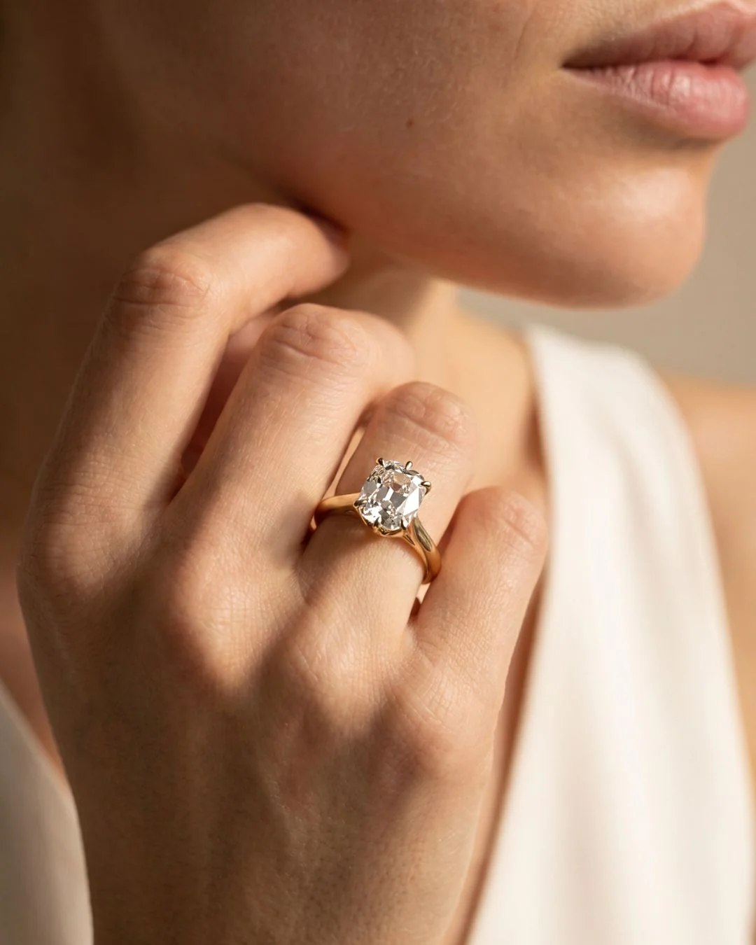 Tulip Basket Cathedral Engagement Ring with Elongated Old Mine Cut Diamond - Image 3